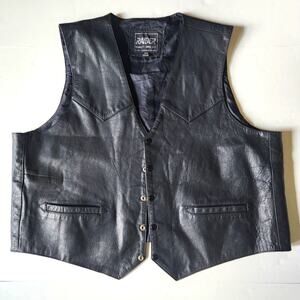 Raider Black Leather Vest Men's Size 56 Festival Wear Motorcycle